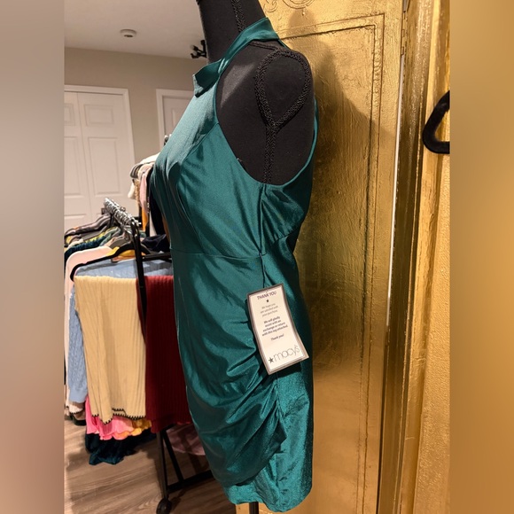 NWT Macy’s Satin Cocktail Halter Dress TEAL Medium - Picture 2 of 4